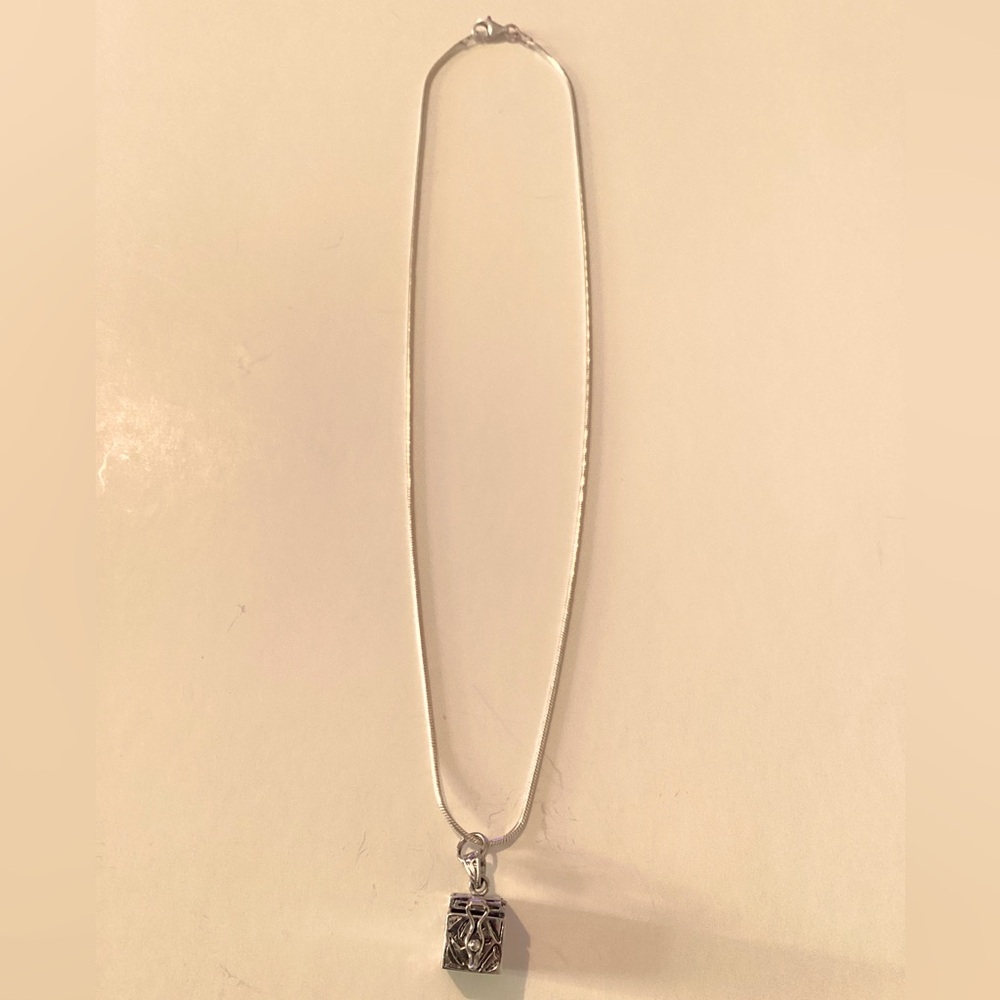 Vintage 925 Sterling trinket box pendant on 16” inch sterling snake chain